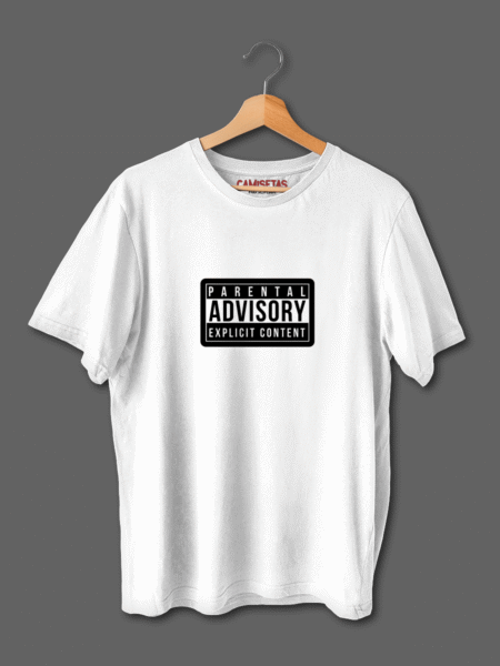 Camisetas Parental Advisory con diseño inspirado en la etiqueta de advertencia de clasificación