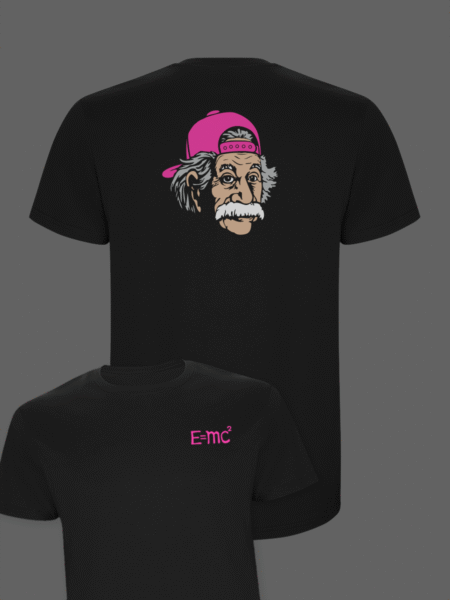 Camiseta negra Einstein diseño pecho y detrás